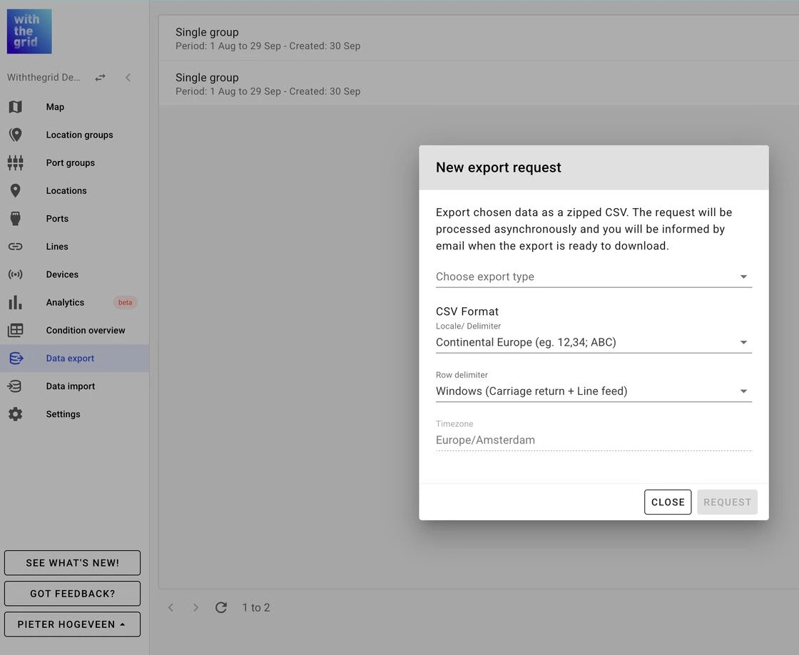 Screenshot AMP export feature