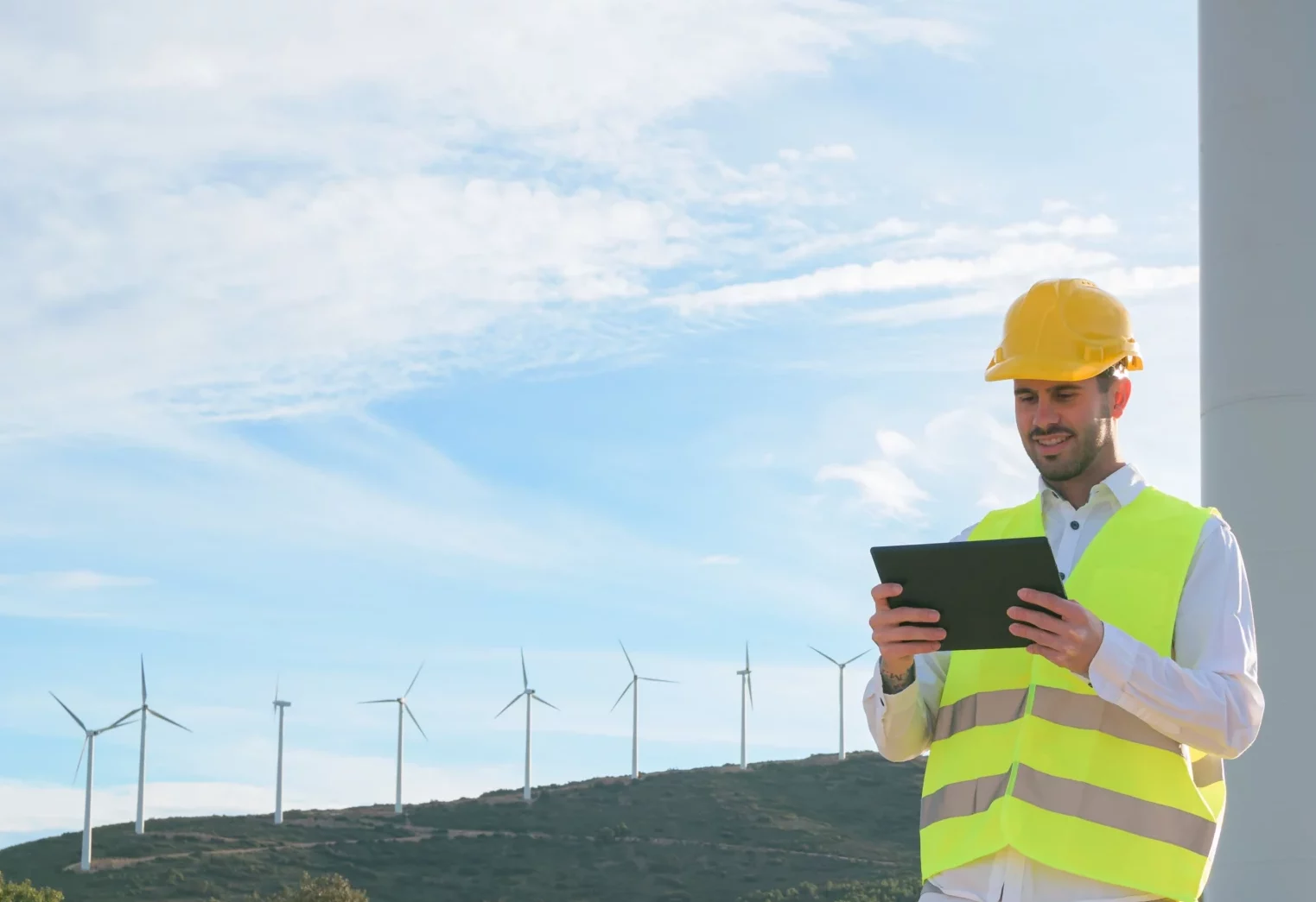 Engineer check-in iPad wind turbine energy