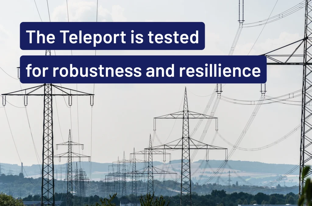 high voltage line with the text: the teleport is tested for robustness and resillience